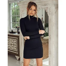 Стоячий воротник с длинным рукавом сплошной цвет сексуальное обтягивающее бедра платье основа платье