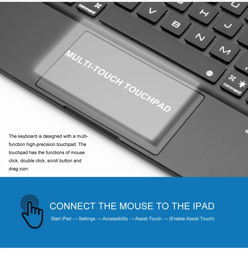 Witsp@ d мышь сенсорная bluetooth клавиатура для iPad 9,7 дюймов с корпусом из алюминиевого сплава, 7 цветов с подсветкой, интеллектуальное включение/выключение