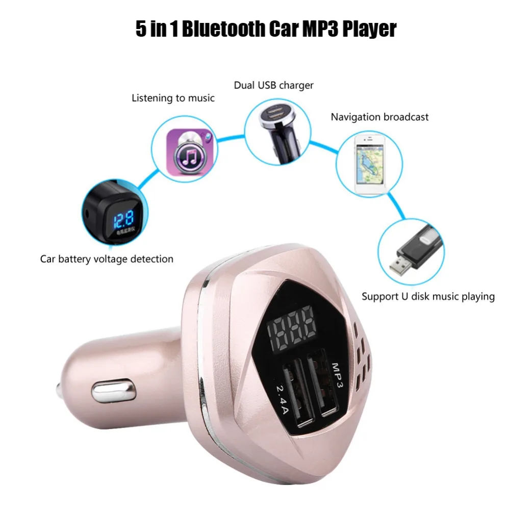 5 в 1 Bluetooth автомобильный комплект громкой связи fm-передатчик MP3 музыкальный плеер USB зарядное устройство DC12-24V автомобильные аксессуары