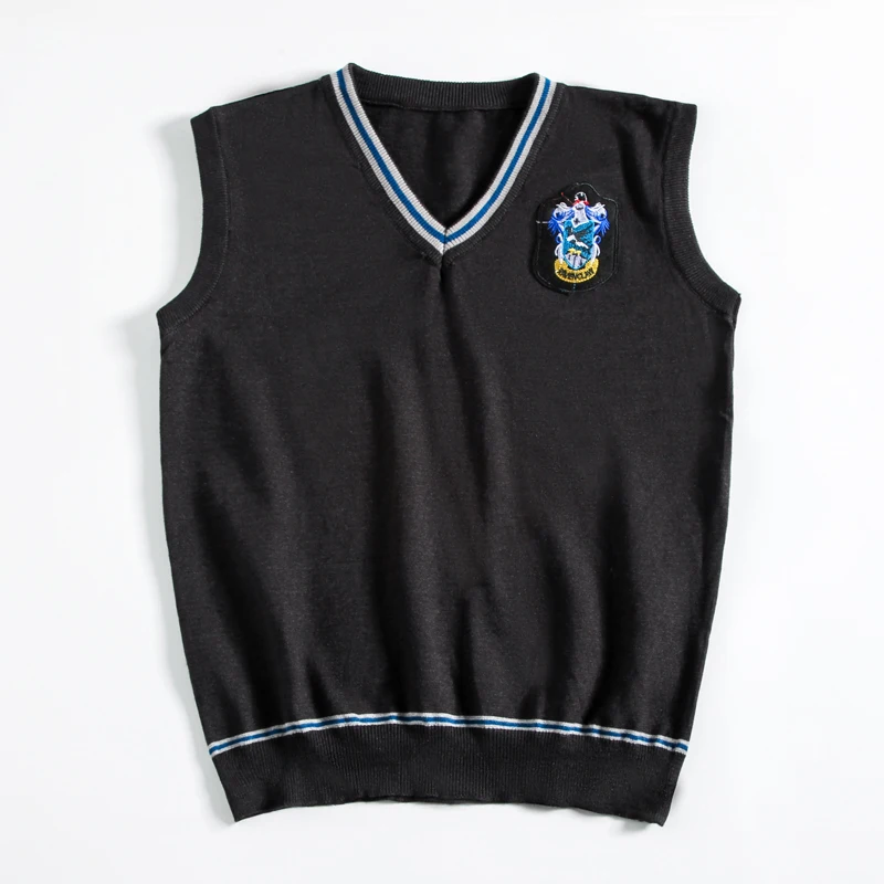 Ravenclaw with logo Гермиона Косплей Гриффиндор Слизерин Ravenclaw Hufflepuff свитер с галстуком жилет универсальная повседневная одежда костюмы Поттера - Цвет: Ravenclaw with logo