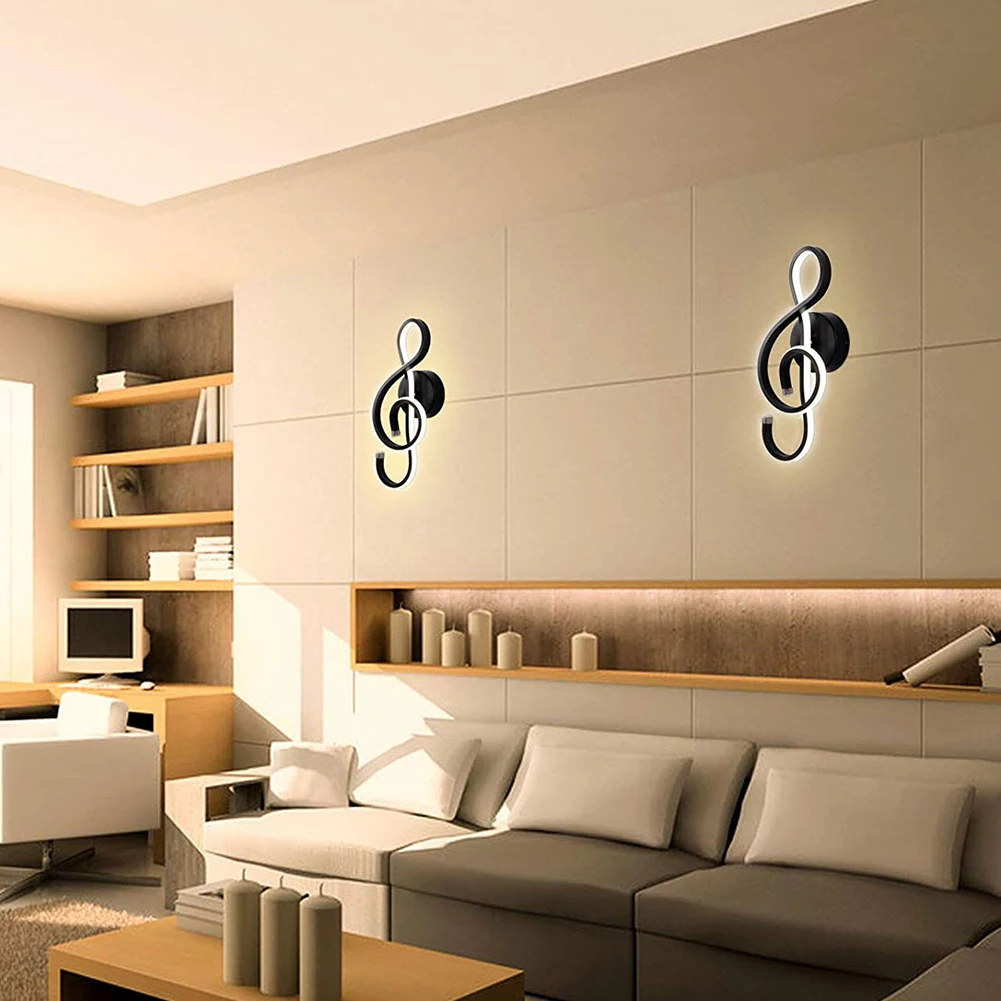 wall lamp light LED Wall Lamp Bedroom Beside Wall Light Music Clef Shape Home Indoor Living Room Decoration Lighting AC85-240V Black/White wall lamps for living room