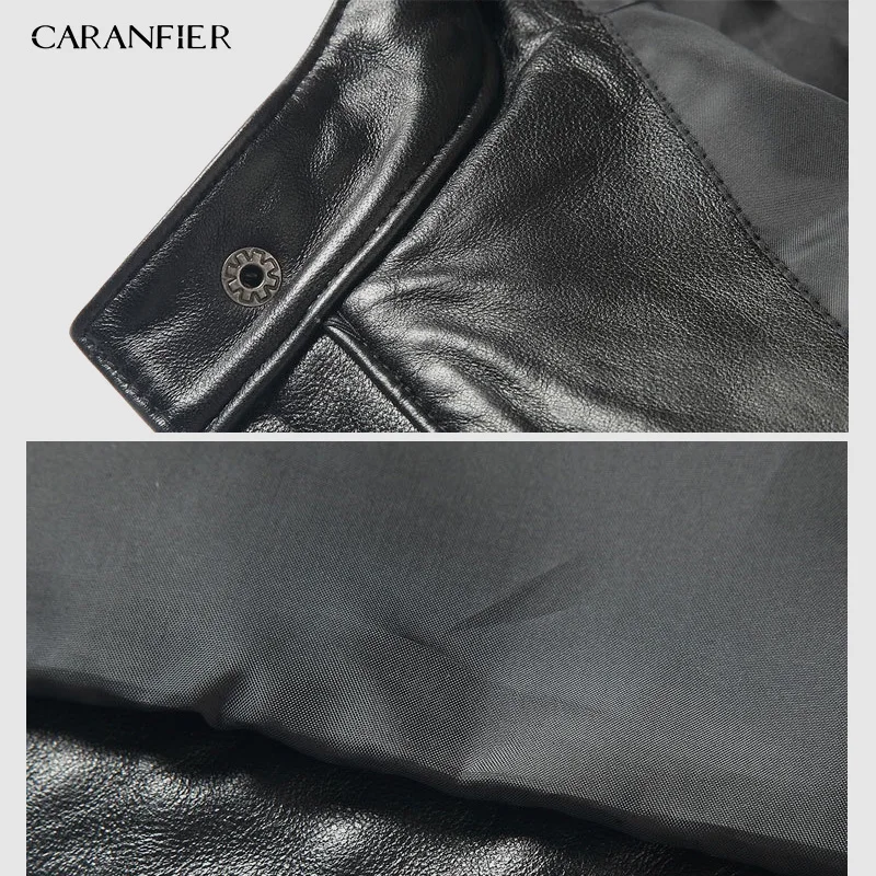 CARANFEIR брендовая байкерская куртка Натуральная мужская кожаная куртка овчина новая стильная одежда модный моторный байкер кожаные куртки