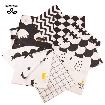 

QUANFANG printing Cotton Fabric Patchwork Tissue Cloth,DIY Sewing Quilting Fat Quarters Material For Baby&Children Black&White