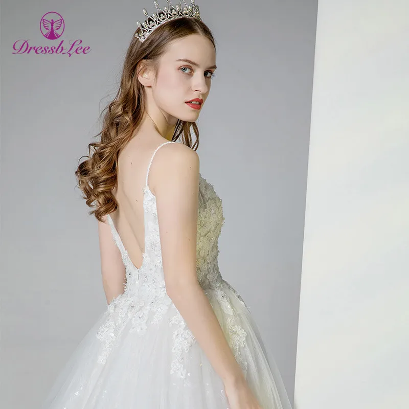 DressbLee Новое поступление свадебное платье цвета слоновой кости с вышивкой бисером на тонких бретелях Свадебные платья с низким вырезом на спине кружевное свадебное платье
