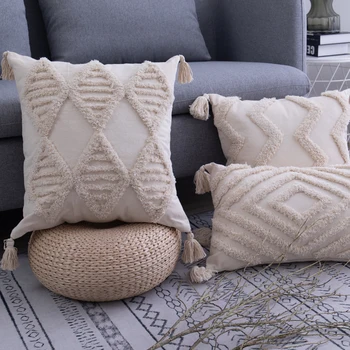

Beige Pillowcase 45x 45cm/30x50cm Pillowcases Moroccan Style Handmade Tassels Beige Couch Pillow Set For Sofa Pillow