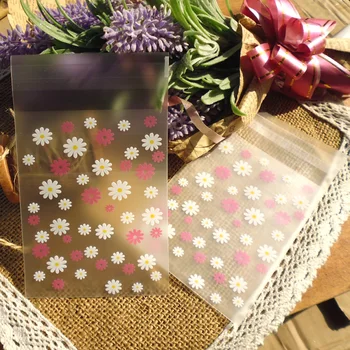 

100pcs Daisy Flower Plastic Bags Thank you Cookie Candy Bag Self-Adhesive Plastic Bag Stationery Envelope