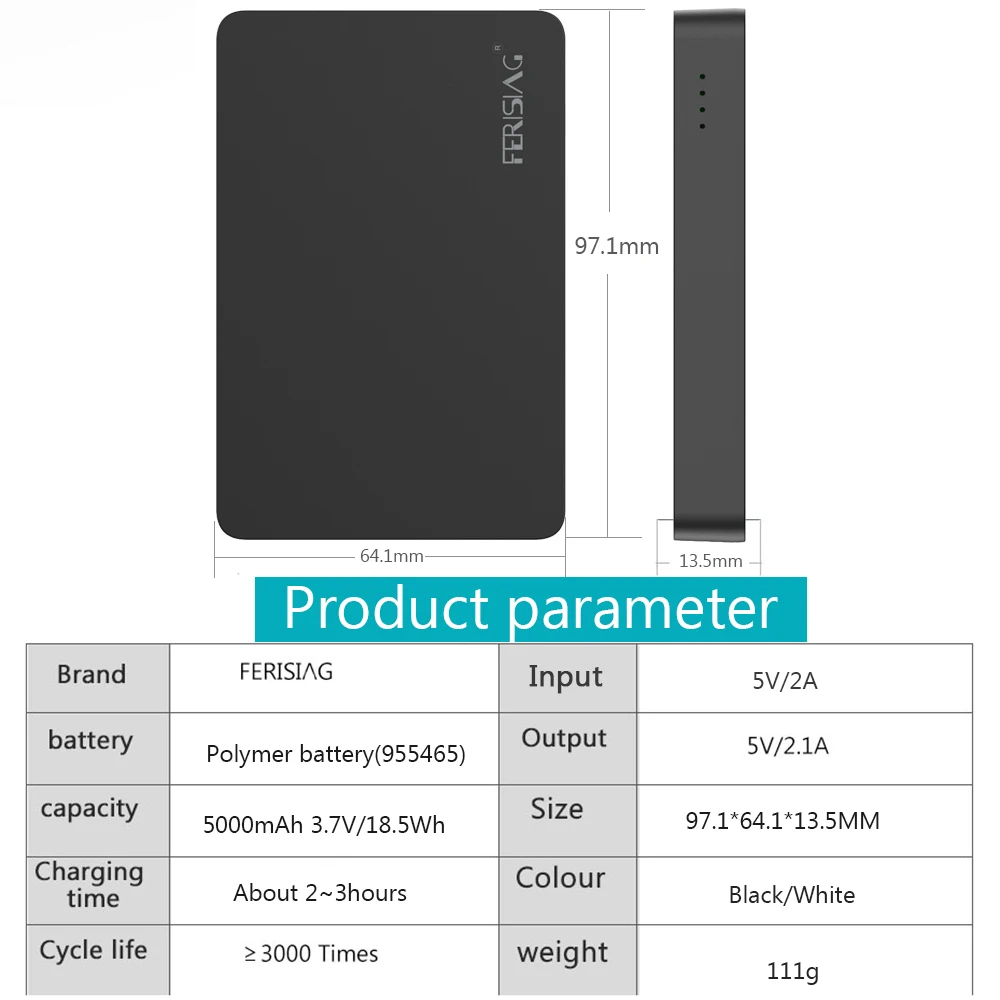 FERISING-Mini banco de energía Delgado, cargador de batería externo portátil de 5000 mAh, 5000 mAh, USB tipo C, para Xiaomi - Imagen 3