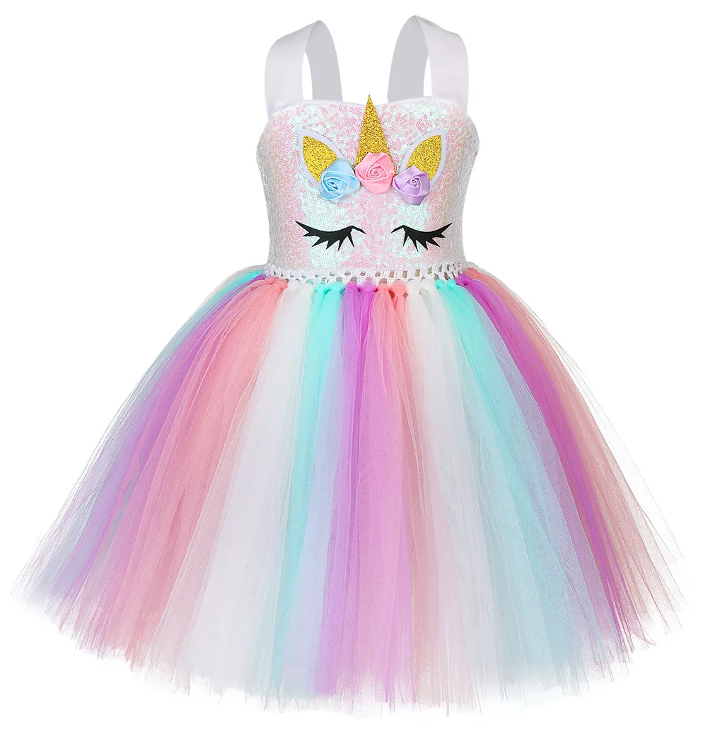 New Girls Kids Unicorn Rainbow Fancy Party Holiday Birthday Cosplay Dress MG K88 