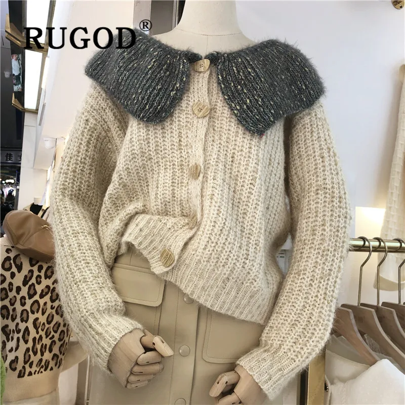 RUGOD/Новинка года; зимний теплый женский свитер; кардиган с отложным воротником; свободное плотное мягкое вязаное пальто; модная женская трикотажная одежда