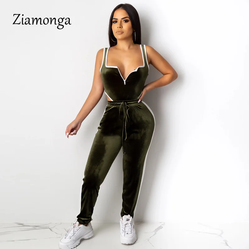 Ziamonga, синий велюровый комбинезон, 2 предмета, наряды для женщин, Модный комбинезон, вельветовый комбинезон, осень, Прямая поставка