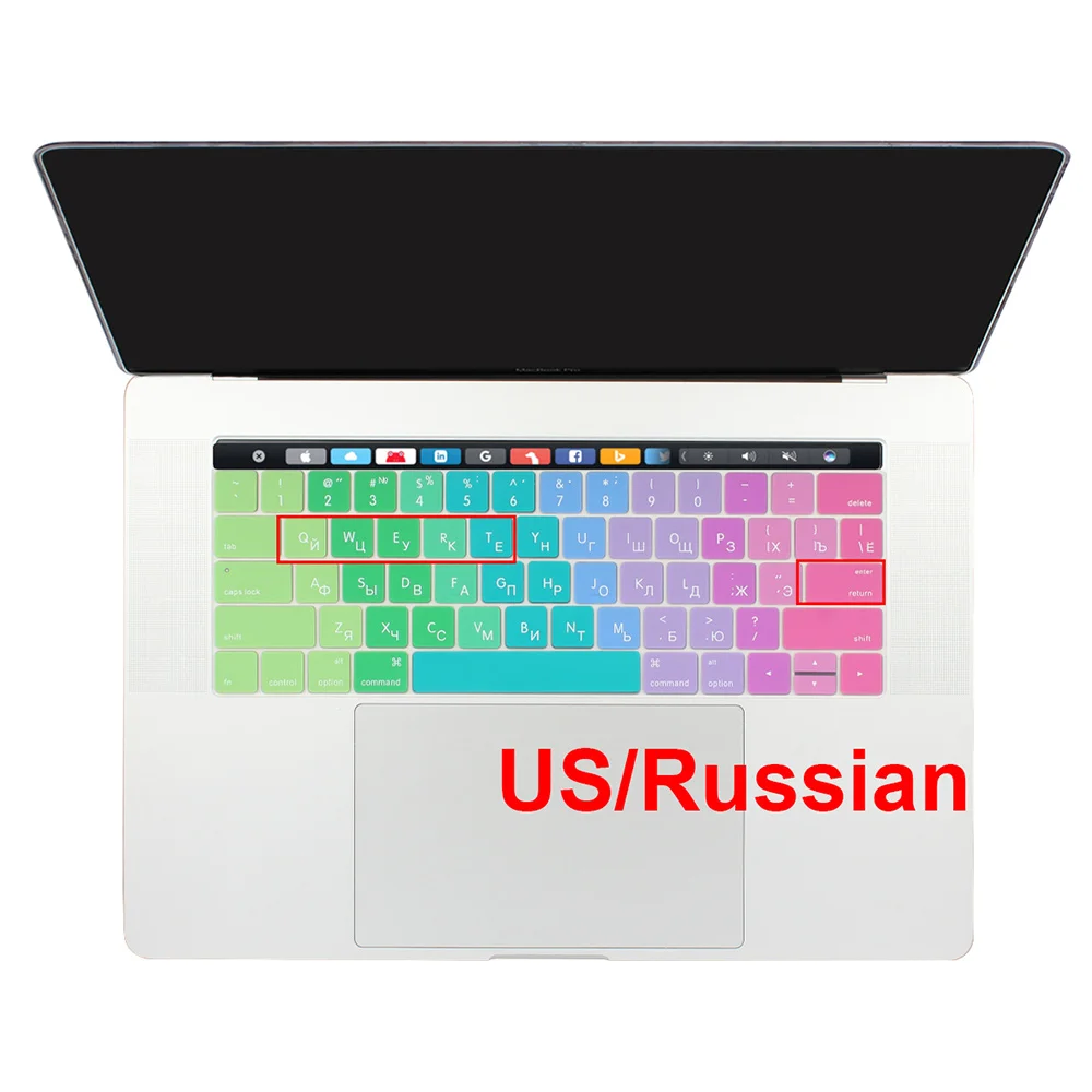 Силиконовая Защитная крышка для клавиатуры для MacBook 13 15 A2159A1989 A1706 A1707 A1990 - Цвет: US Russian Rainbown