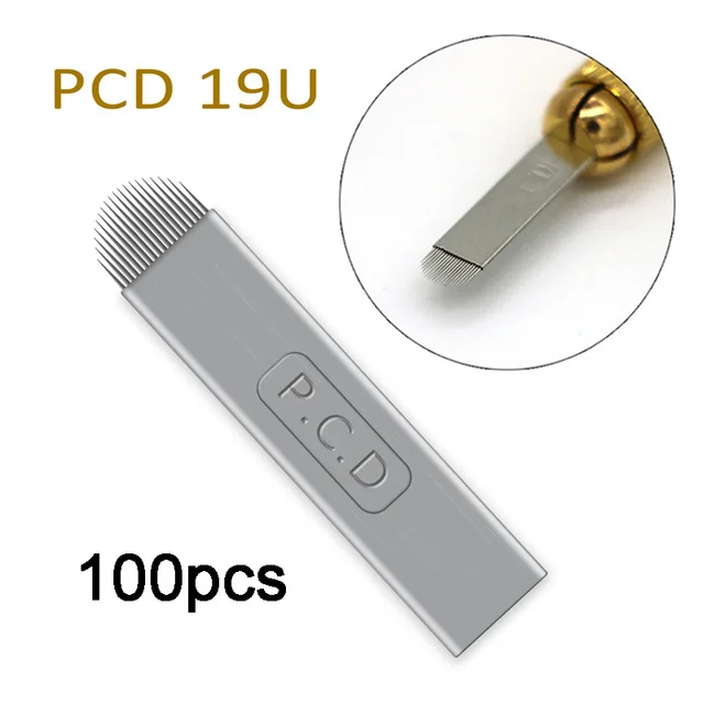 100PCS PCD 19U Shape 100 шт Lamina Agulhas микроблейдинг tebori 12 pin твердая PCD игла 14 19 U лезвие Перманентный макияж бровей Иглы татуировки Поставки - Габаритные размеры: 100PCS PCD 19U Shape