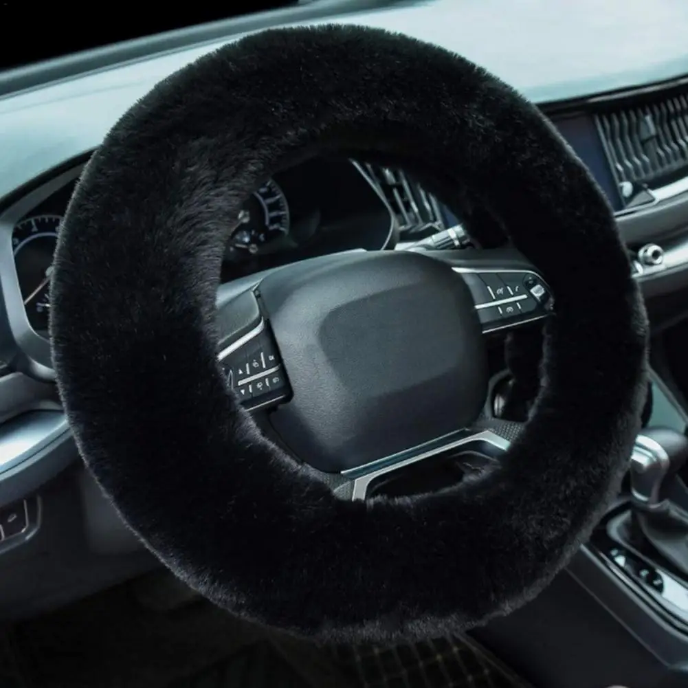 Short Plush Super Soft Sleeve Telescopic Stretch Plush Steering Wheel Cover ! 