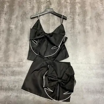 

New 2020 summer brocade diamond bow sling bowknot bag hip skirt suit of girl