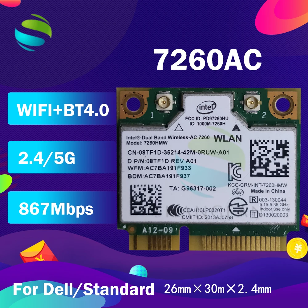 Good Value CARD Dual-Band Mini pci-E Wireless-Ac7260 7260HMWAC Intel 867mbps for Wireless-ac7260/7260hmw/7260ac/.. 32676850918