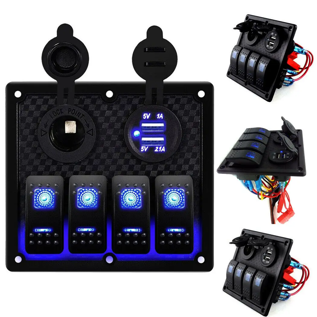 

12V Switch Panel Dual USB Car Charge Toggle Marine Boat Caravan RV yacht ship modified 4-position panel combination switch