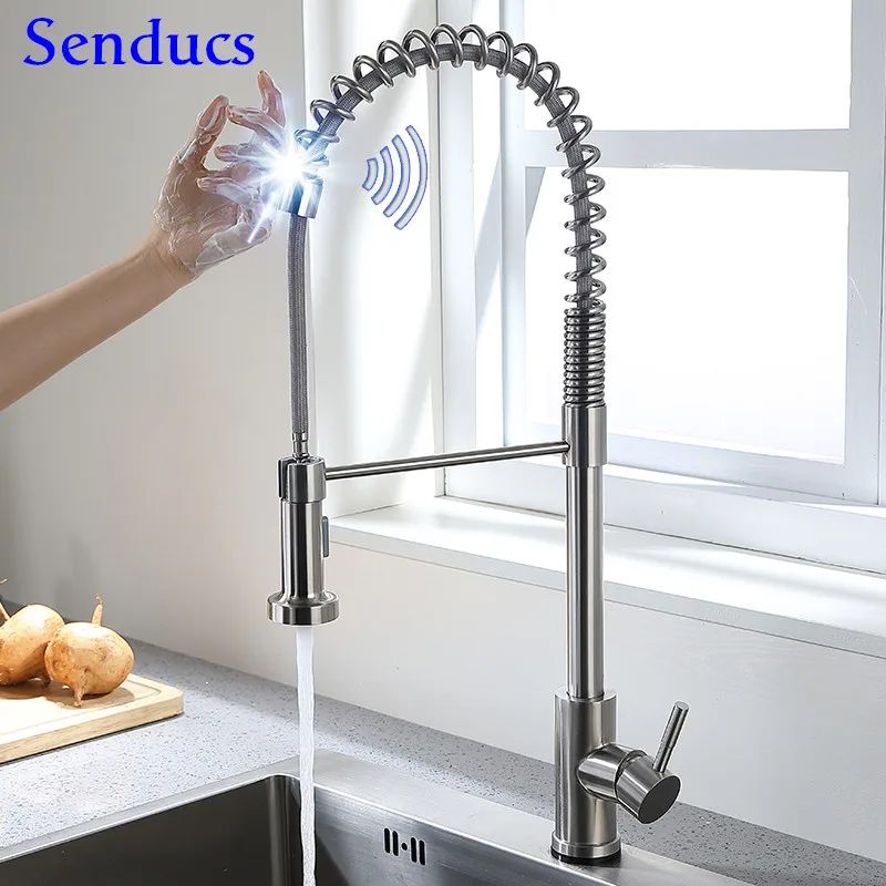 Touch Kitchen Faucets Senducs Spring Pull Down Kitchen Faucet Intelligent Touch Control Kitchen Faucets Brushed Nickel Water Tap Kitchen Faucets Aliexpress