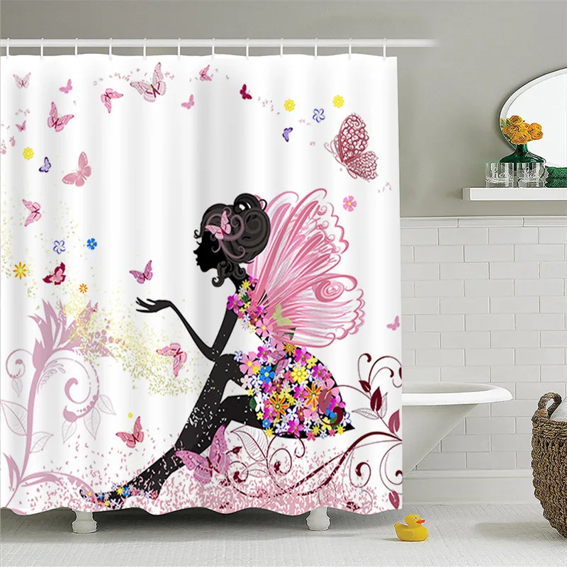 

Sholisa Polyester waterproof thick Printing Butterfly Pink Bathroom Shower Curtain Wholesale 1.8m To Custom Seaview Series