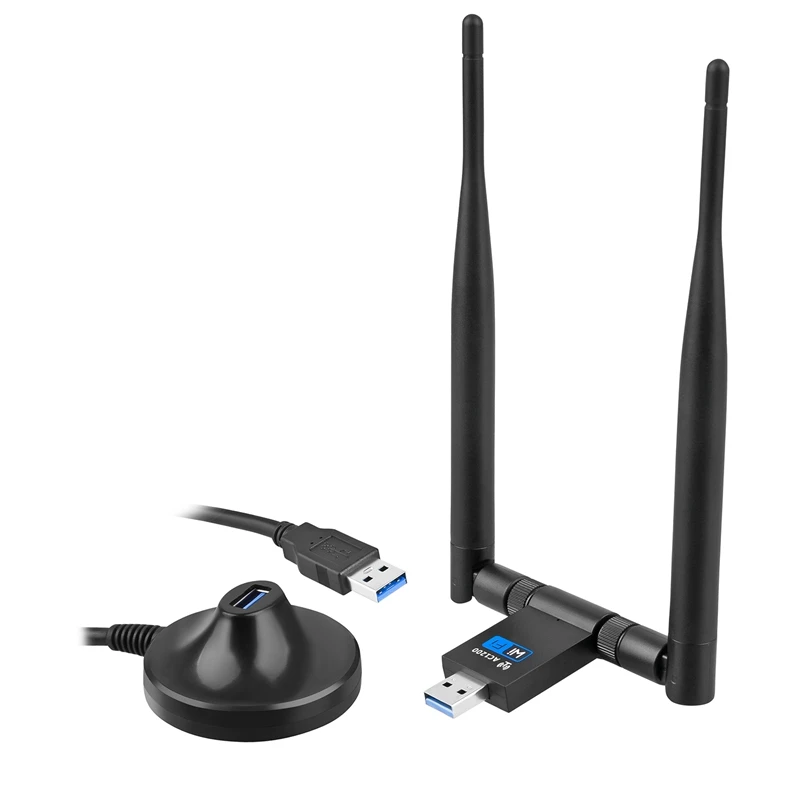 USB WiFi адаптер беспроводной сетевой адаптер, 1200 Мбит/с двухдиапазонный 2,4 ГГц/300 Мбит/с 5 ГГц/867 Мбит/с высоким коэффициентом усиления двойной 5 дБи антенны сети Wi-Fi