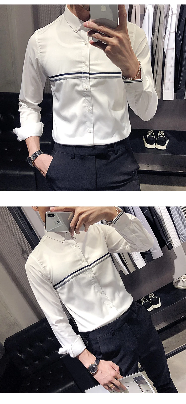 Брендовые мужские рубашки Camisa Masculina, повседневная приталенная рубашка с длинным рукавом, высокое качество, белая мужская деловая официальная рубашка