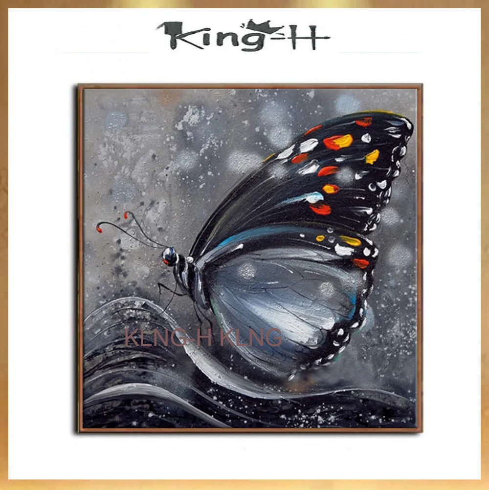100% Pintado A Mano, Peccato Marco De Mariposa Negro De Aceite Pintura Pared Arte Moderno Abstracto Imagen Artística De Animale