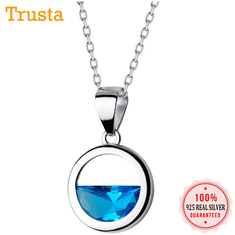 

Trustdavis 100% 925 Sterling Silver Round Blue Crystal Pendant Short Necklace For Women Fashion Fine Silver 925 Jewelry DS1173