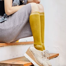 2 пары, женские зимние носки, толстый хлопок, шерсть, сохраняющие тепло носки, подходят для улицы, одежда под колено, однотонные, желтые чулки