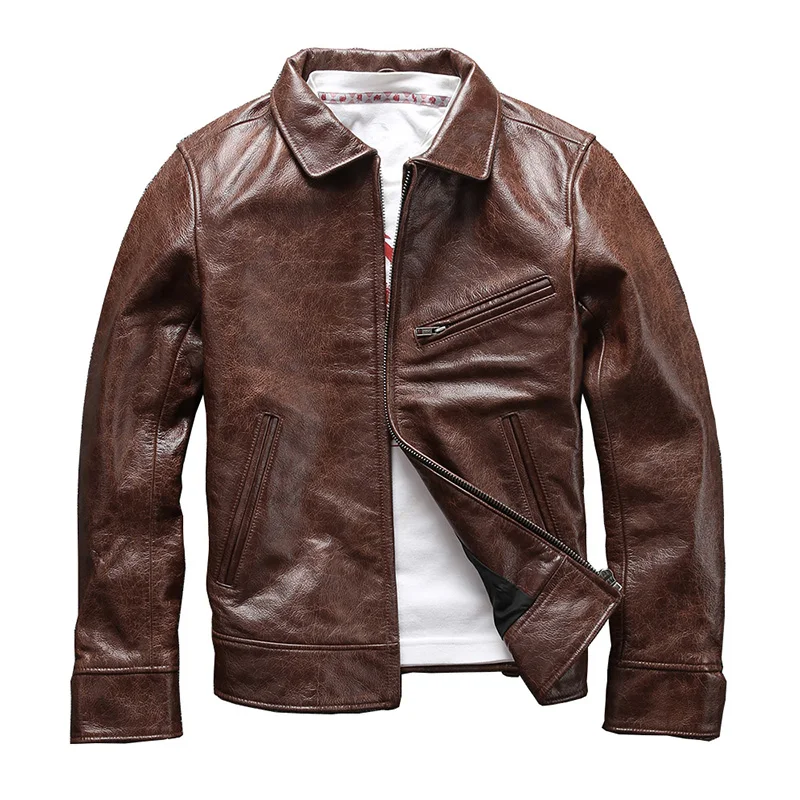 Reviews AX-08 Read Description! Asian size genuine cow skin leather jacket mens cowhide casual vintage biker leather jacket