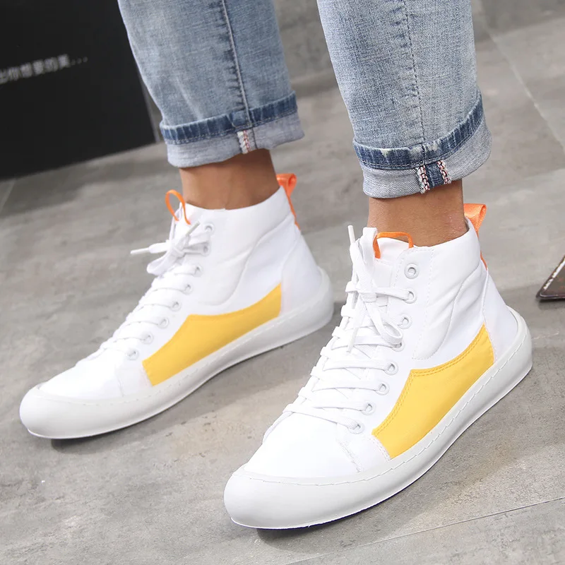 

Canvas Shoes Men's Hight-top Korean-style Trend Spring MEN'S SHOES Flat Students Shoe Men's Casual Contrast Color Cloth Shoes Me
