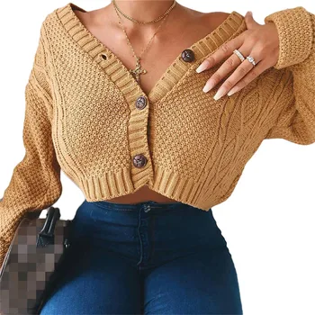 

Womens Sweaters Cardigans Button Up Tops Knitted Cardigan Ladies Clothes Long Slereve Sweater Outwear Short Top Sweaters