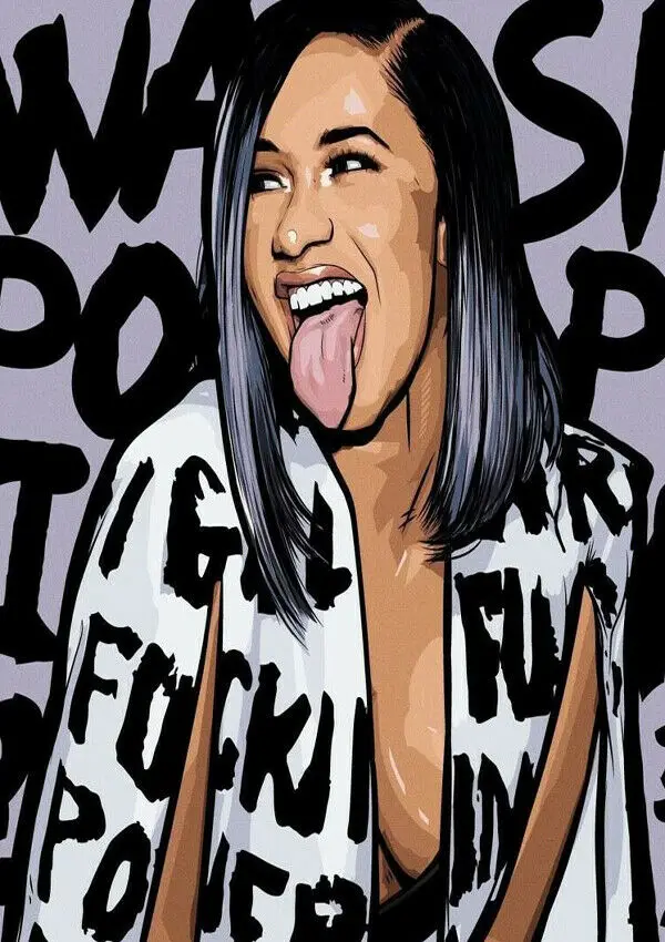 J0060 Cardi B Tongue Out 2019 настенный стикер в стиле хип хоп Звездный Шелковый плакат
