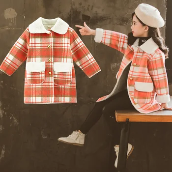 

Foreign trade hot sale girls jacket 2020 winter new big children children thick plaid all-match velvet jacket
