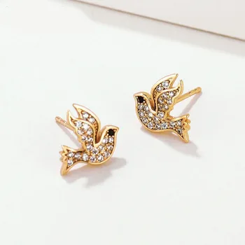 

MxGxFam Gold Color 18 k Pigeon Stud Earrings for Women Fashion Animel Jewelry AAA+ Cubic zirconia Nickel Free