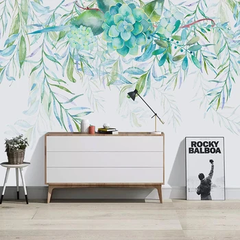 

Custom 3D Mural Wallpaper Decor Hand Painted Watercolor Green Leaves Fresco Bedroom Living Room Sofa TV Background Wall Covering