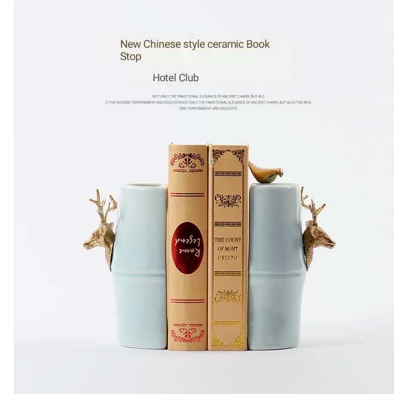 YILUNXI New American style Light Luxury Bookcase Soft Decoration Ceramic Office Study By Brass Deer Head Bird | Дом и сад