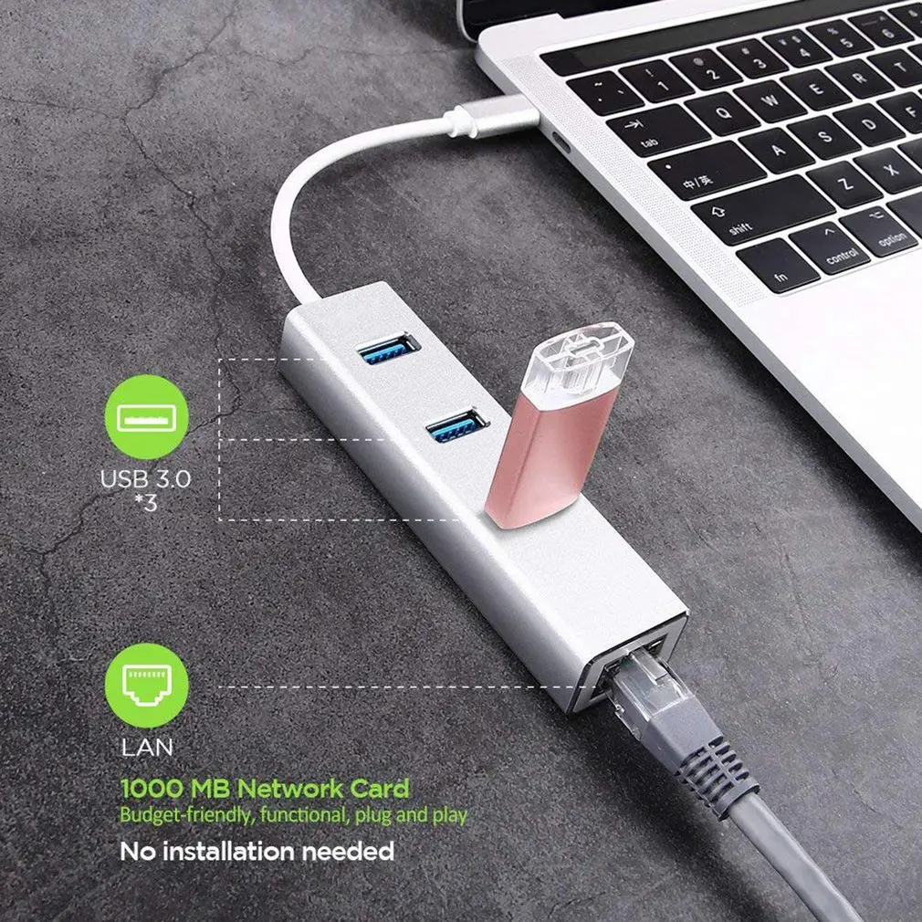 Алюминиевый 1000 Мбит/с usb-хаб 3,0 с гигабитным Ethernet RJ45 порт сетевой адаптер портативный концентратор данных для MacBook