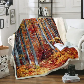 

Nature Throw Sherpa Blanket Forest with Sunray Foliage Leaf Branches Woodland Eco Jungle Misty Picture Warm Blanket for Bed