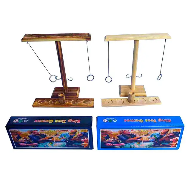 Wooden Ring Toss Game for Kids Adults Home Party drink game Throwing Hook and Loop 2 People Interactive Board Play Games Bars 6