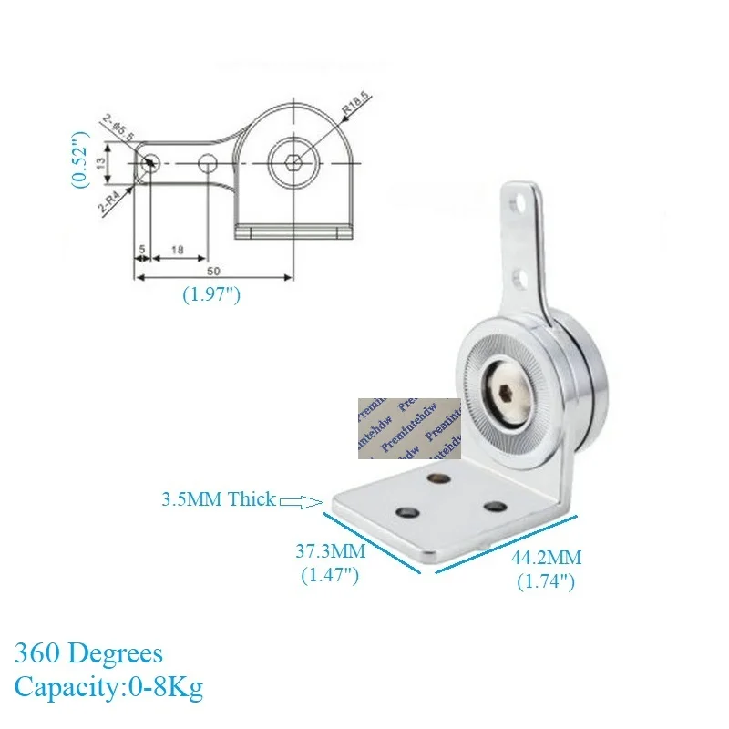 1Pair Zinc Alloy 360 Degrees Pivot Hinge Free Parking Stop At Random For Display Stand