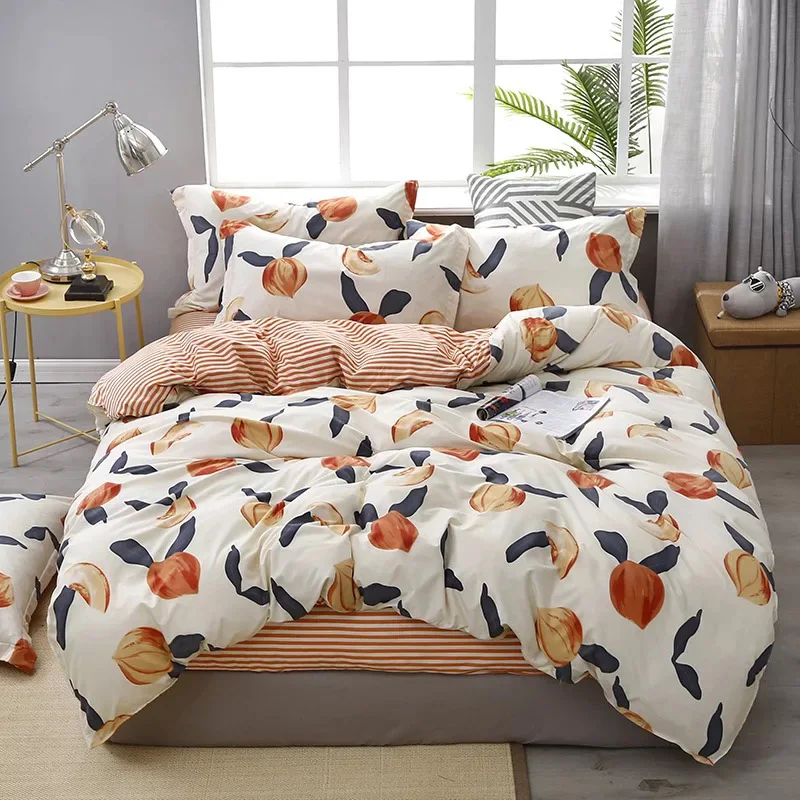 

JUSTCHIC 4pcs/set Aloe Cotton Bedding Set Home Textile Duvet Cover Flat Sheet Pillowcase Kit Dormitory Quilt Cover Queen King