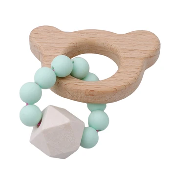 

New Baby Bracelet Animal Shaped Jewelry Teething Rattle Baby Organic Wooden Silicone Beads Stroller Accessories Toys