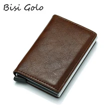 BISI GORO с защитой от краж бумажник держатель для карт, на застежке, RFID Бумажник Алюминий унисекс из металла высокое качество искусственная кожа Crazy Horse Чехол-портмоне с отделением для карт