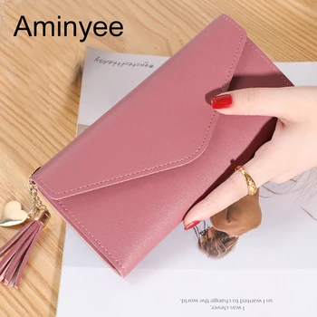 

Aminyee Female Money Credit Card Holder Wallet Luxury PU Leather Long Wallets for Women Coin Purses Tassel Design Hasp Wallet