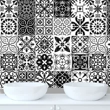 

Black And White Tile Stickers Kitchen Bathroom Staircase Decoration Wallpapers Waterproof Self-Adhesive Wall Stickers Home Decor