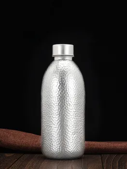 

Sterling Silver Water Bottle Foot Silver 999 Hand Hammer Travel Cup Multifunctional Water Cup Portable Handy Cup