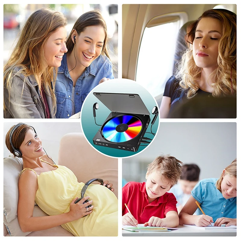 Retail Portable CD Player Double Headphone Version Contact Button Reproductor CD Walkman Rechargeable Shockproof LCD Display