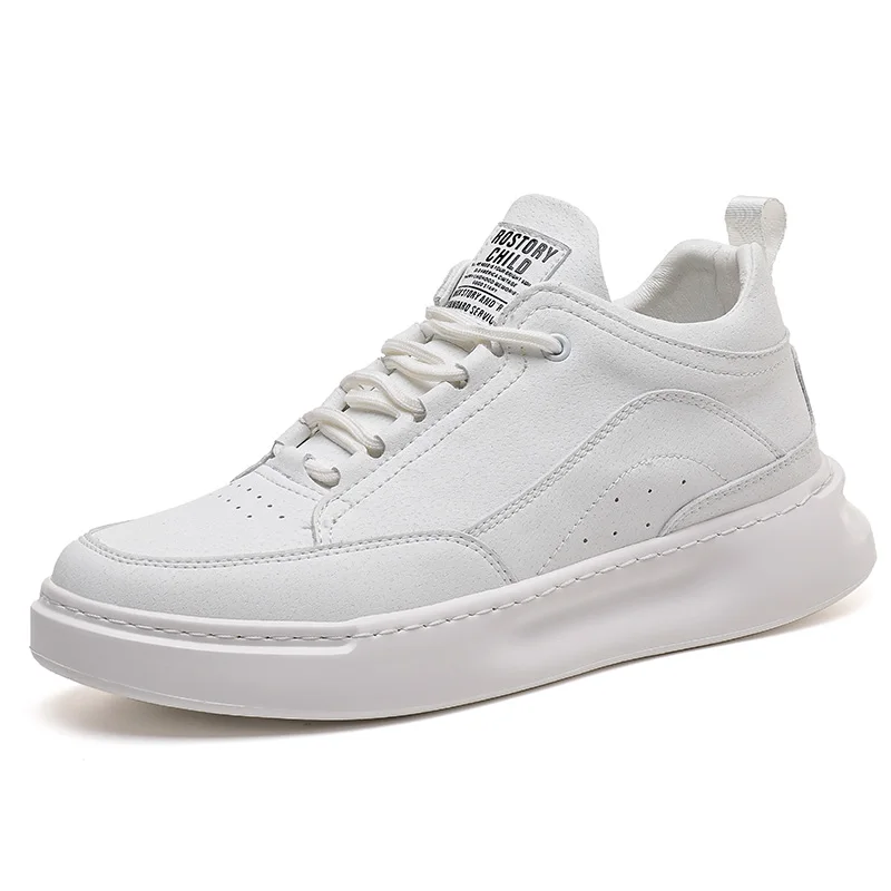 Korean Version Light Leather Men Casual Shoes Autumn Fashion Sneakers Footwear Soft Rubber Male Flats Mens White | Обувь
