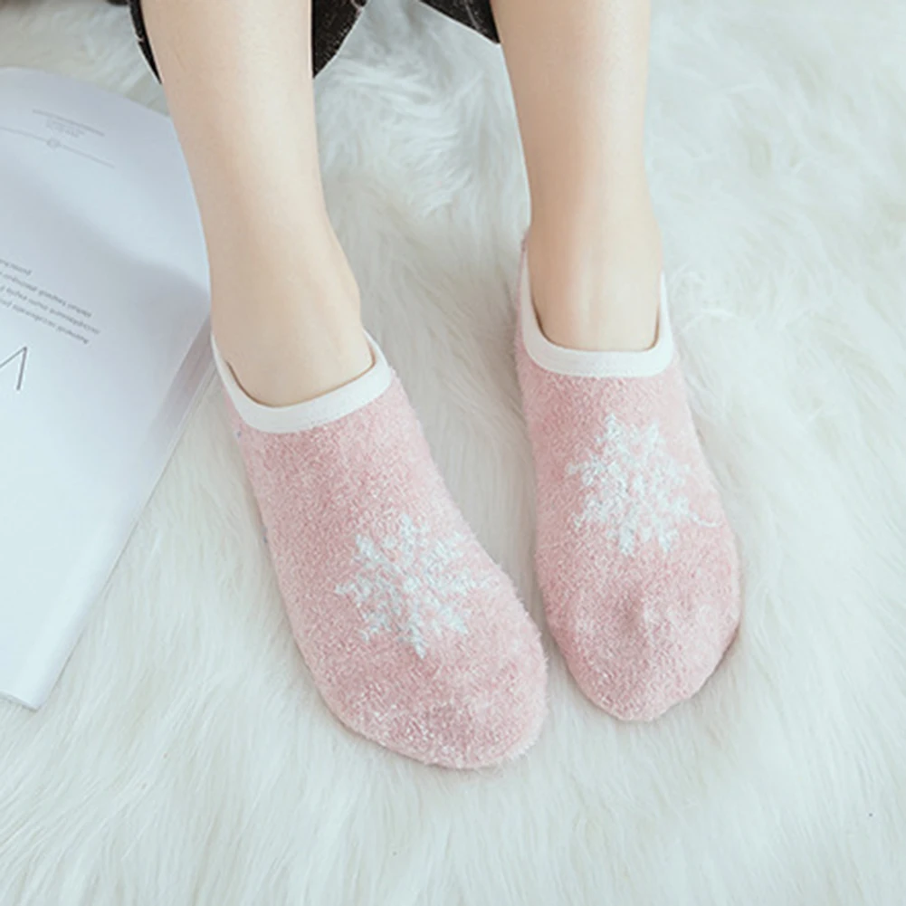 1 Pair Women Invisible Short Socks Autumn Winter Anti-slip Thermal Coral Fleece Low Cut Floor Ankle Socks Moomin носки женские