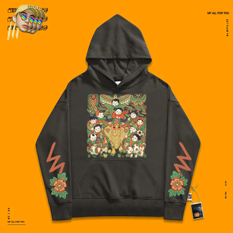hoodie coat spoof hophip versatile leisure hoodiescouple Stickers Print Stickers Ins fashion silhouette leisure