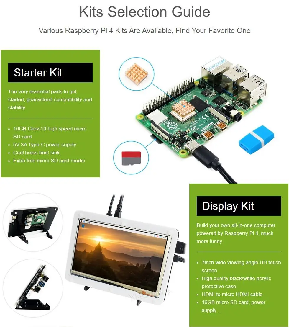 PI4B стартер Acce, Micro SD карта, теплоотвод, блок питания, без Raspberry Pi 4